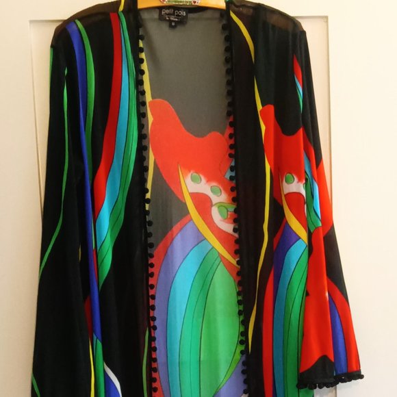 Petit Pois by Viviana G Jackets & Blazers - Petit Pois by Viviana G Colorful Duster Pom Pom Trim, Artist/Entertainer